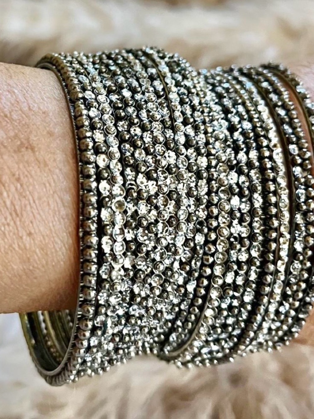 Crystal-Embellished Silver Bangle Set - Women Jewelry